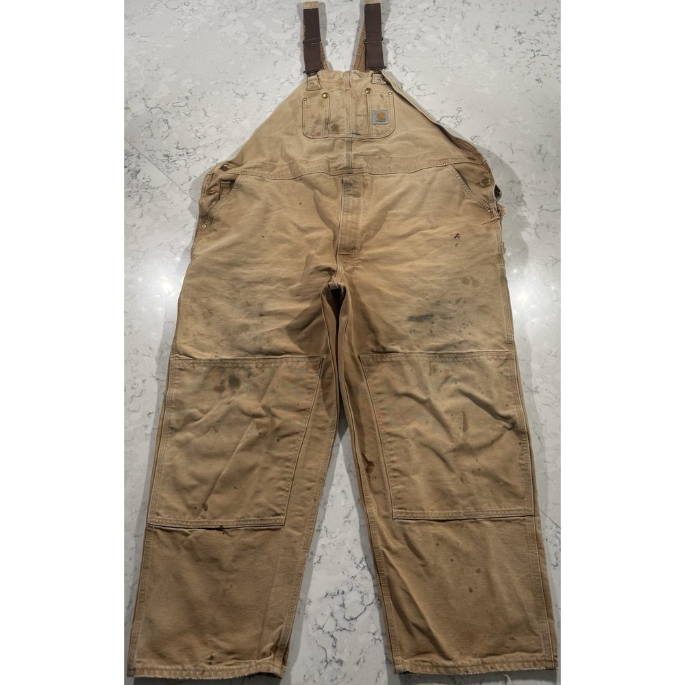 Carhartt Double Knee Duck Bib Overalls Mens‎ 54x30 Brown Made in USA R01 BRN